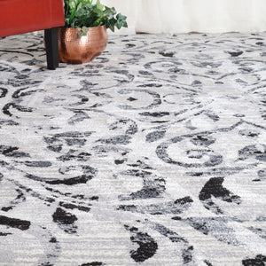 Homeroots 8' X 10' Platinum Floral Vines Power Loom Stain Resistant Area Rug  Microfiber 486956