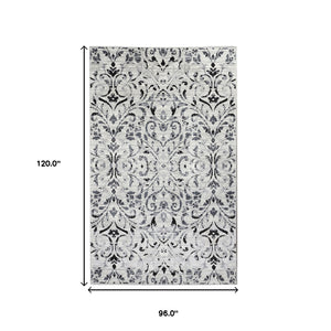 Homeroots 8' X 10' Platinum Floral Vines Power Loom Stain Resistant Area Rug  Microfiber 486956