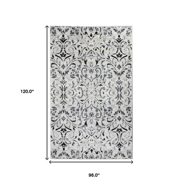 Homeroots 8' X 10' Platinum Floral Vines Power Loom Stain Resistant Area Rug  Microfiber 486956