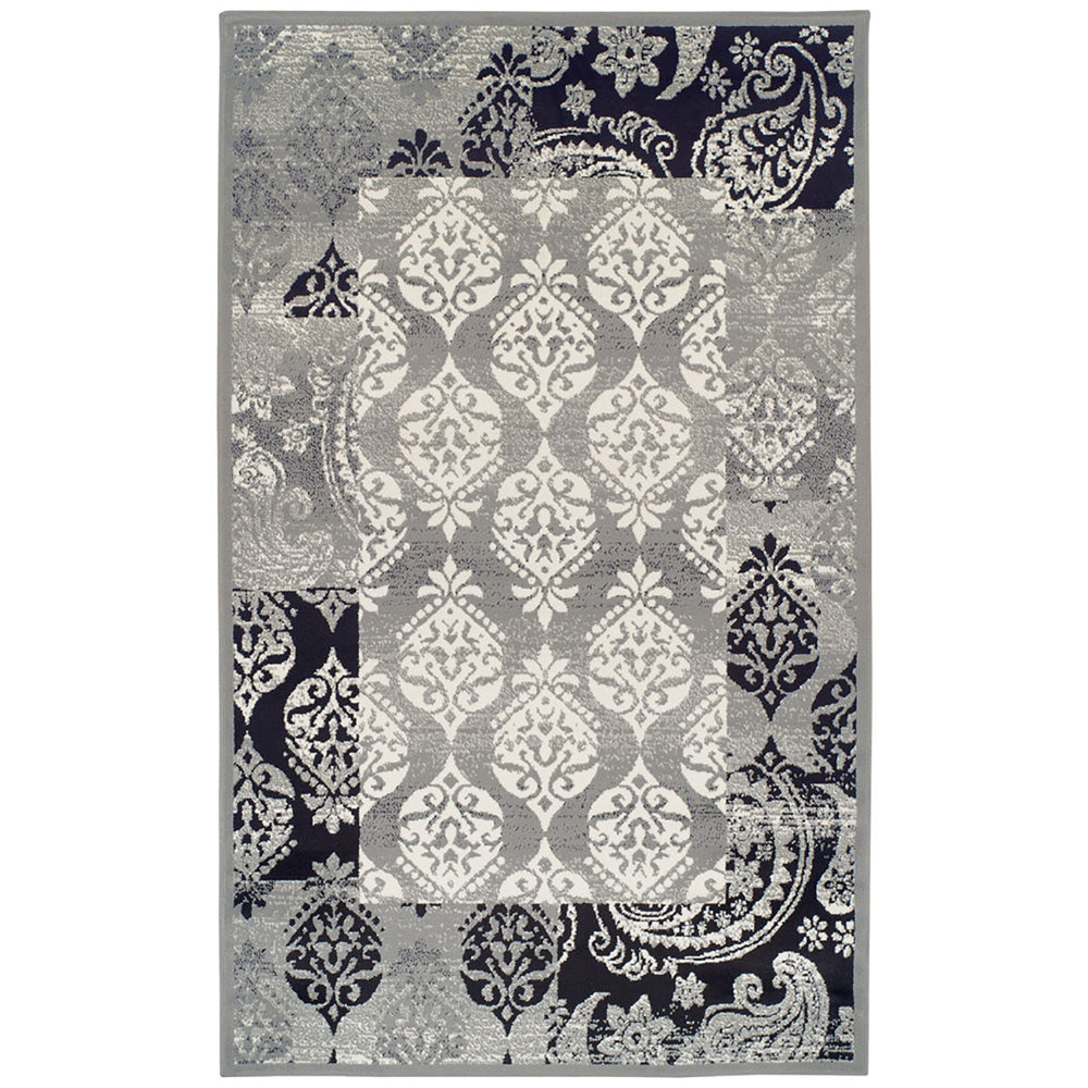 Homeroots 5' X 8' Black And Gray Damask Power Loom Distressed Stain Resistant Area Rug  Polypropylene 486969