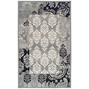 Homeroots 5' X 8' Black And Gray Damask Power Loom Distressed Stain Resistant Area Rug  Polypropylene 486969
