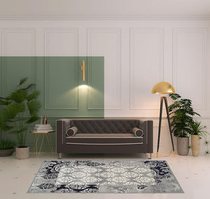 Homeroots 5' X 8' Black And Gray Damask Power Loom Distressed Stain Resistant Area Rug  Polypropylene 486969