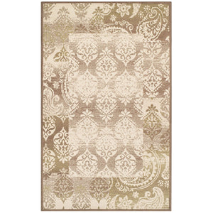 Homeroots 5' X 8' Brown Damask Power Loom Distressed Stain Resistant Area Rug  Polypropylene 486971