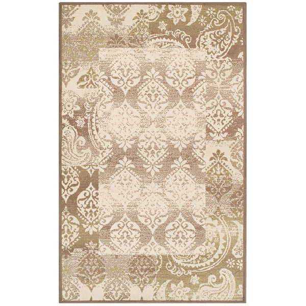 Homeroots 5' X 8' Brown Damask Power Loom Distressed Stain Resistant Area Rug  Polypropylene 486971