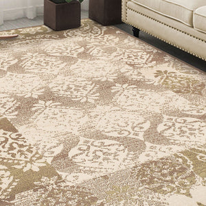 Homeroots 5' X 8' Brown Damask Power Loom Distressed Stain Resistant Area Rug  Polypropylene 486971