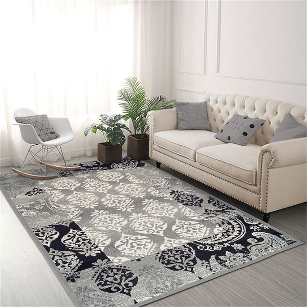 Homeroots 8' X 10' Black And Gray Damask Power Loom Distressed Stain Resistant Area Rug  Polypropylene 486972