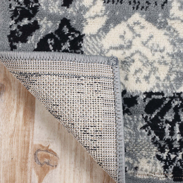 Homeroots 8' X 10' Black And Gray Damask Power Loom Distressed Stain Resistant Area Rug  Polypropylene 486972