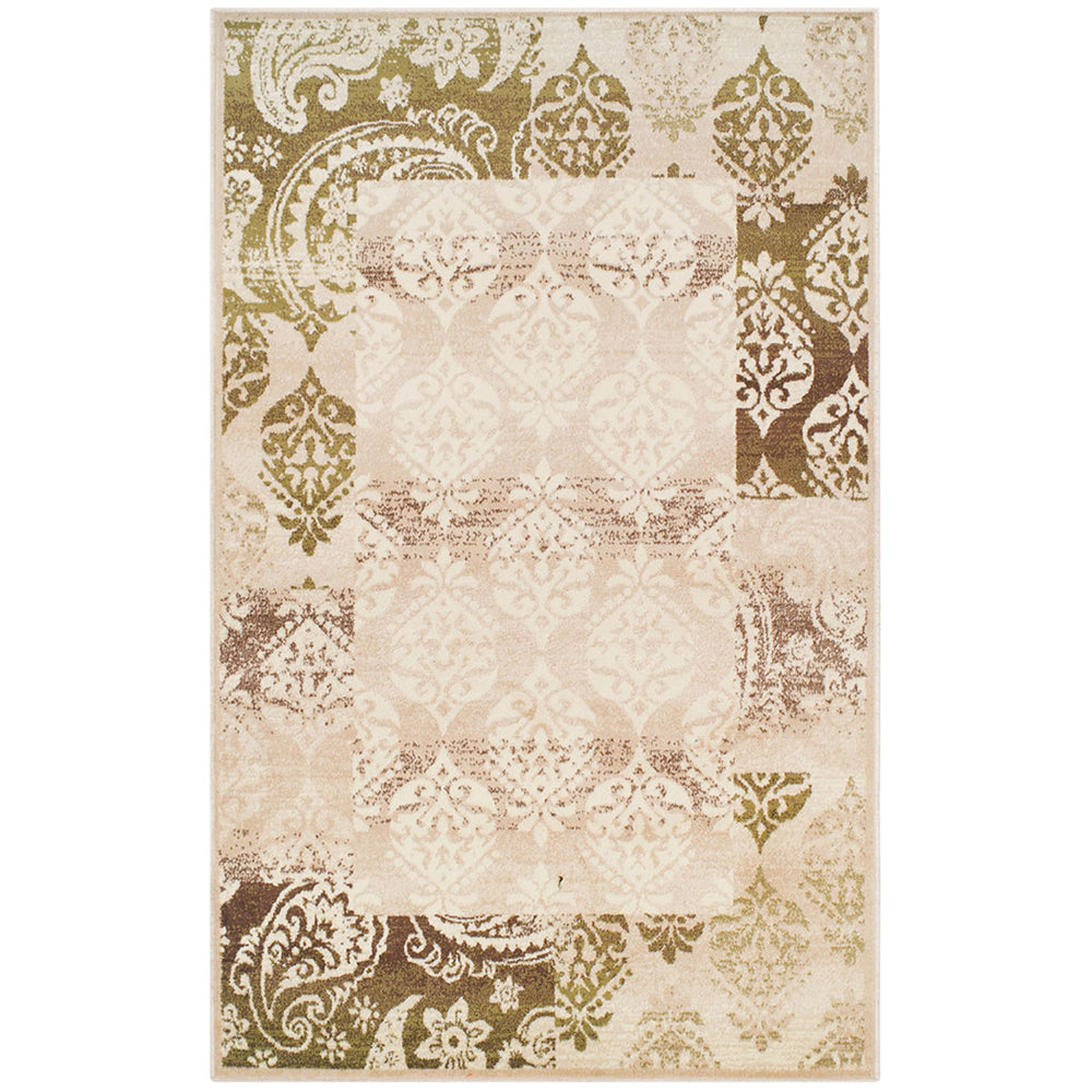 Homeroots 8' X 10' Beige Damask Power Loom Distressed Stain Resistant Area Rug  Polypropylene 486973