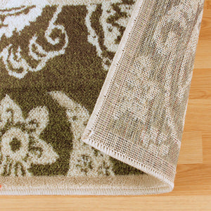 Homeroots 8' X 10' Beige Damask Power Loom Distressed Stain Resistant Area Rug  Polypropylene 486973