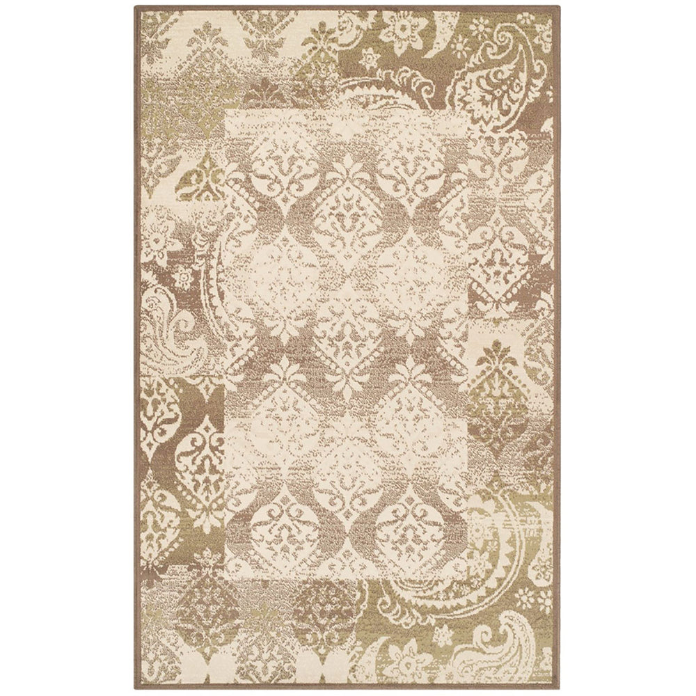 Homeroots 8' X 10' Brown Damask Power Loom Distressed Stain Resistant Area Rug  Polypropylene 486974