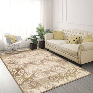 Homeroots 8' X 10' Brown Damask Power Loom Distressed Stain Resistant Area Rug  Polypropylene 486974