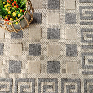 Homeroots 6' X 9' Cream Geometric Stain Resistant Non Skid Indoor Outdoor Area Rug  Polypropylene 486977