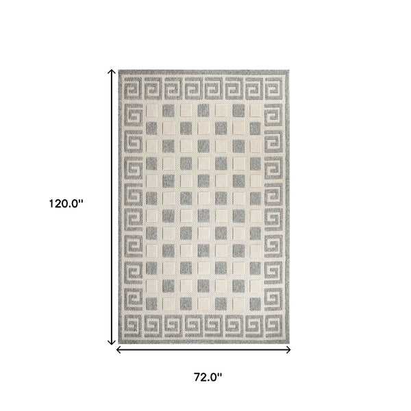Homeroots 6' X 9' Cream Geometric Stain Resistant Non Skid Indoor Outdoor Area Rug  Polypropylene 486977