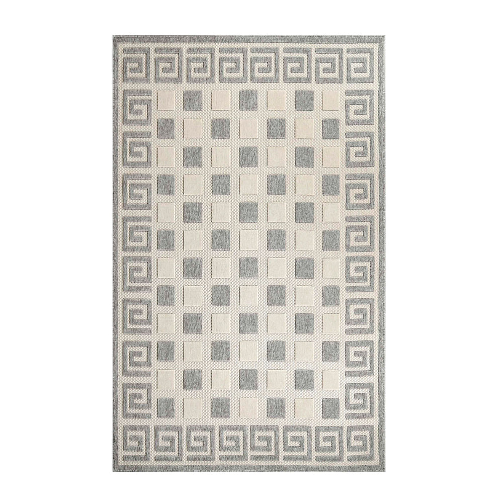 Homeroots 7' X 9' Cream Geometric Stain Resistant Non Skid Indoor Outdoor Area Rug  Polypropylene 486979