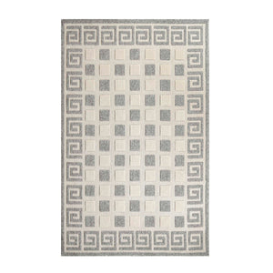 Homeroots 7' X 9' Cream Geometric Stain Resistant Non Skid Indoor Outdoor Area Rug  Polypropylene 486979