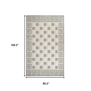 Homeroots 7' X 9' Cream Geometric Stain Resistant Non Skid Indoor Outdoor Area Rug  Polypropylene 486979