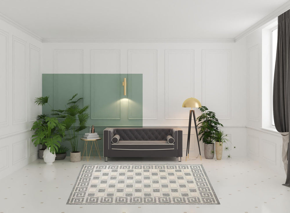 Homeroots 7' X 9' Cream Geometric Stain Resistant Non Skid Indoor Outdoor Area Rug  Polypropylene 486979