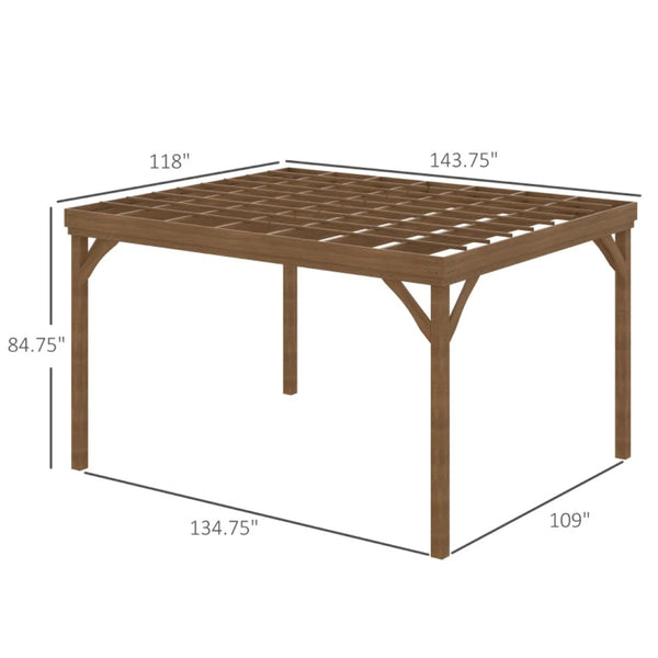 English Elm Patio Fir Wood Pergola with Open Grid Roof for Climbing Vines and Backyard Shade T3971S00166