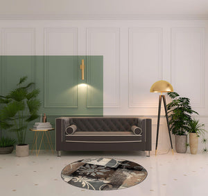 Homeroots 5' Beige And Black Round Floral Power Loom Distressed Area Rug  Polypropylene 486994