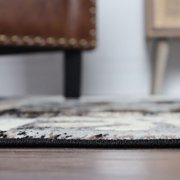 Homeroots 5' Square Beige And Gray Square Floral Power Loom Distressed Stain Resistant Area Rug  Polypropylene 486995