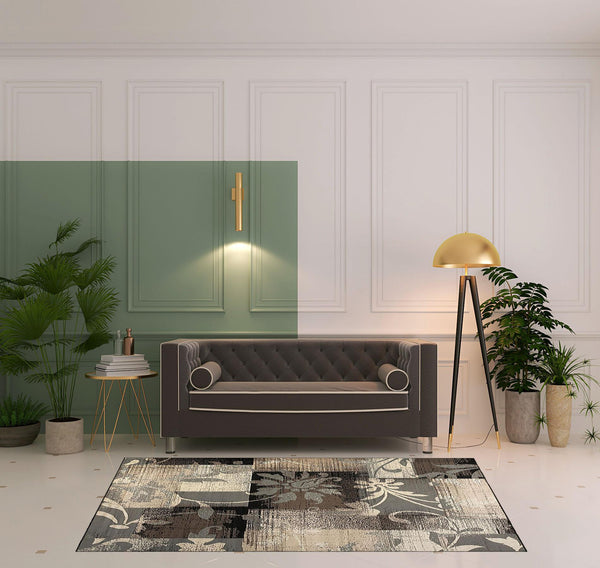 Homeroots 5' X 8' Beige And Gray Floral Power Loom Distressed Stain Resistant Area Rug  Polypropylene 486996