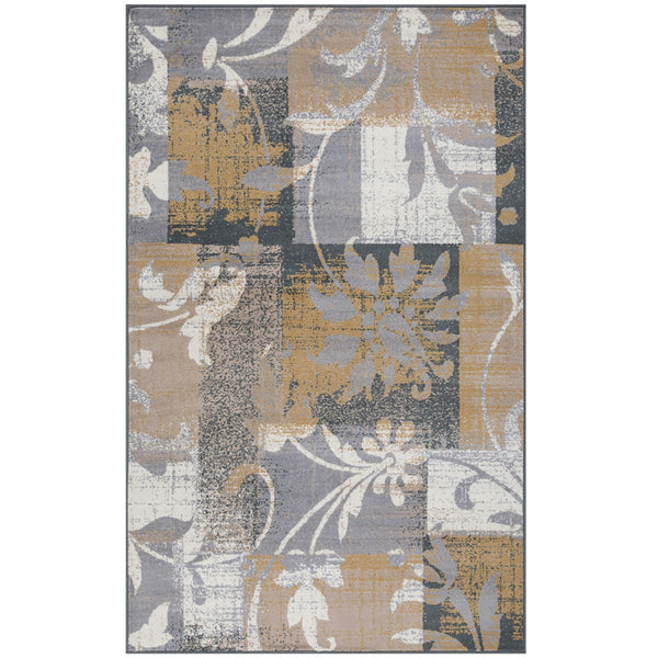 Homeroots 5' X 8' Beige And Gray Floral Power Loom Distressed Stain Resistant Area Rug  Polypropylene 486998