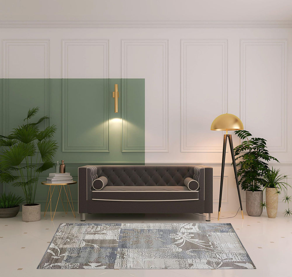 Homeroots 5' X 8' Brown And Ivory Floral Power Loom Distressed Stain Resistant Area Rug  Polypropylene 486999