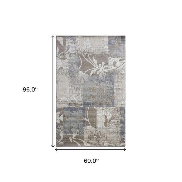Homeroots 5' X 8' Brown And Ivory Floral Power Loom Distressed Stain Resistant Area Rug  Polypropylene 486999