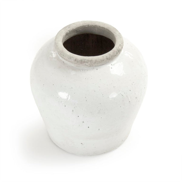 Zentique Partially glazed off-white jar with hand‑crafted ceramic texture and soft matte-to-sheen contrast for timeless decor use W15.5 x H15.5 x D15.5 4869L A25A