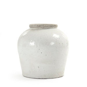 Zentique Partially glazed off-white jar with hand‑crafted ceramic texture and soft matte-to-sheen contrast for timeless decor use W15.5 x H15.5 x D15.5 4869L A25A
