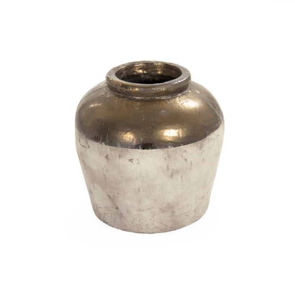 Zentique Gilded Ceramic Vase with Subtle Metallic Sheen — Compact Elegant Accent for Shelves, Tables, Entryways W16 x H15 x D16 4869L A773A