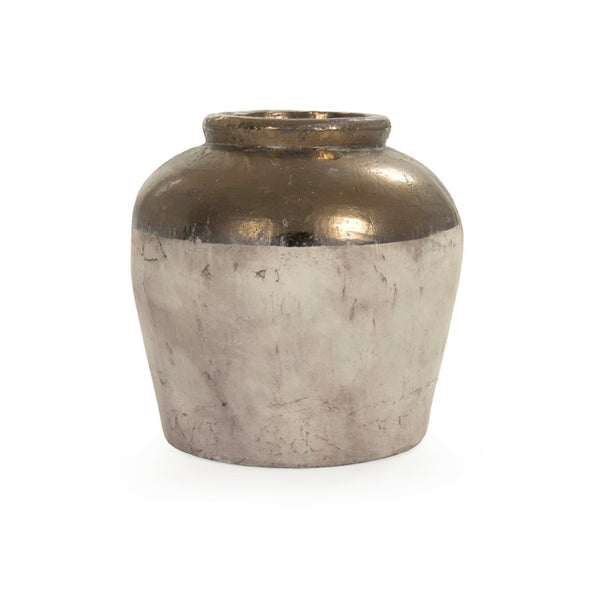 Zentique Gilded Ceramic Vase with Subtle Metallic Sheen — Compact Elegant Accent for Shelves, Tables, Entryways W16 x H15 x D16 4869L A773A