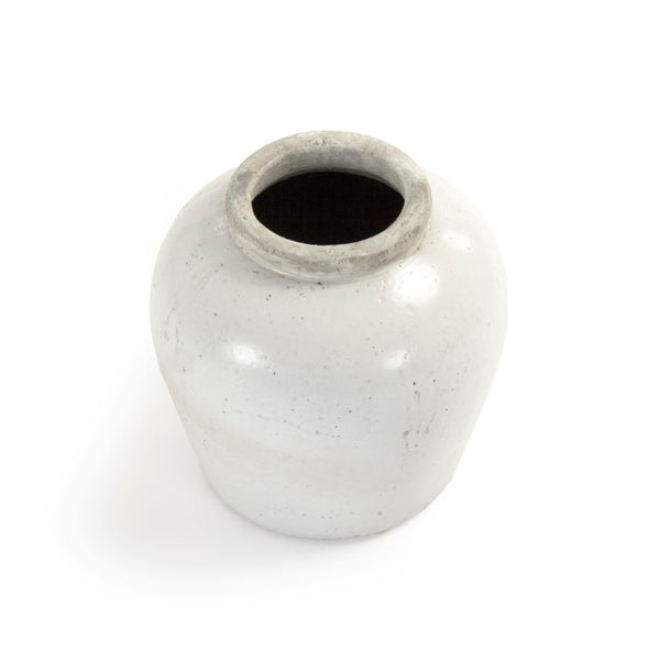 Zentique Partially glazed off-white jar with hand‑crafted ceramic texture and soft matte-to-sheen contrast for timeless decor use W12.5 x H12 x D12.5 4869S A25A