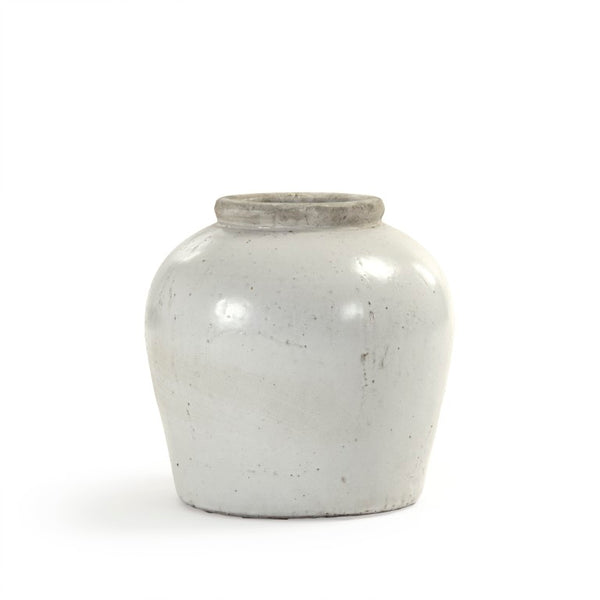 Zentique Partially glazed off-white jar with hand‑crafted ceramic texture and soft matte-to-sheen contrast for timeless decor use W12.5 x H12 x D12.5 4869S A25A