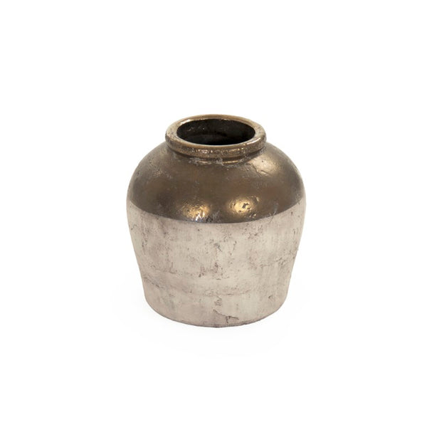 Zentique Gilded Ceramic Vase with Subtle Metallic Sheen — Compact Elegant Accent for Shelves, Tables, Entryways W12.75 x H12.5 x D12.75 4869S A773A