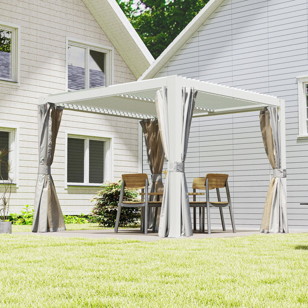 English Elm 10x10 Adjustable Louvered Pergola with Dual Tilt Roof, Integrated Gutter, Durable Aluminum Frame White W1859S00129