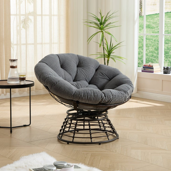 English Elm Comfortable Papasan Swivel Chair Pe Rattan Bowl Seat with Plush Corduroy Cushion W640P443552