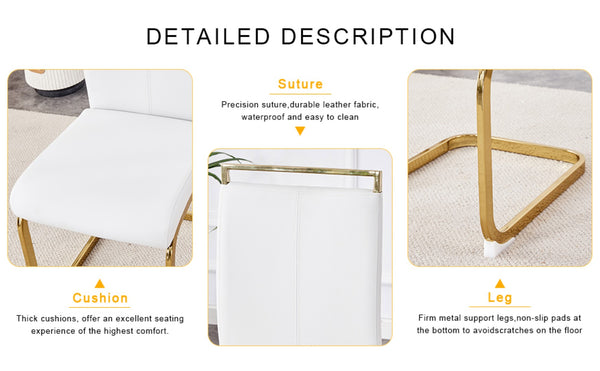 English Elm Table Elegant Transparent Glass Dining Set - 71"X35.4" With 8 White Pu Chairs & Golden Legs W1151S02360-GIGA