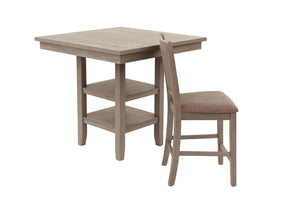 English Elm 5 Rustic Gray 5-Piece Counter Height Dining Set with Upholstered Chairs, Shelf & Footrests for Small Spaces B089P390145