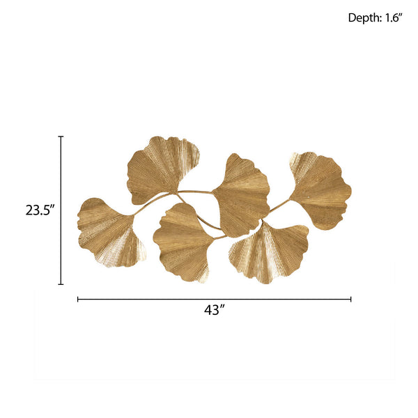 JLA Home Madison Park - Gold Ginkgo Leaf Metal Wall Art — Sculpted Gold-Foil Finish, 32" x14" Lightweight Luxe Decor for Living Rooms and Entryways MT167-0023
