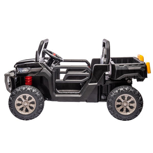 English Elm 24v Kids Ride on Dump Truck Two Seat Electric Utv with Tilting Bed and Remote Control Black W1578P188520