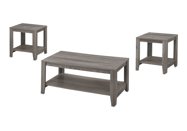 English Elm Table 3-Piece Set with Rounded Edges and Lower Shelves – Durable Wood-Look Coffee & End Tables Grey 44 L x 24 W x 7 H B2710P219998