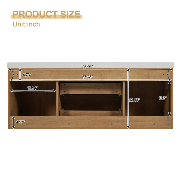 English Elm [video]59.3 Inch Wall Mounted Double Sink Vanity Wood Grain Mdf Soft Close Storage N729P000026N