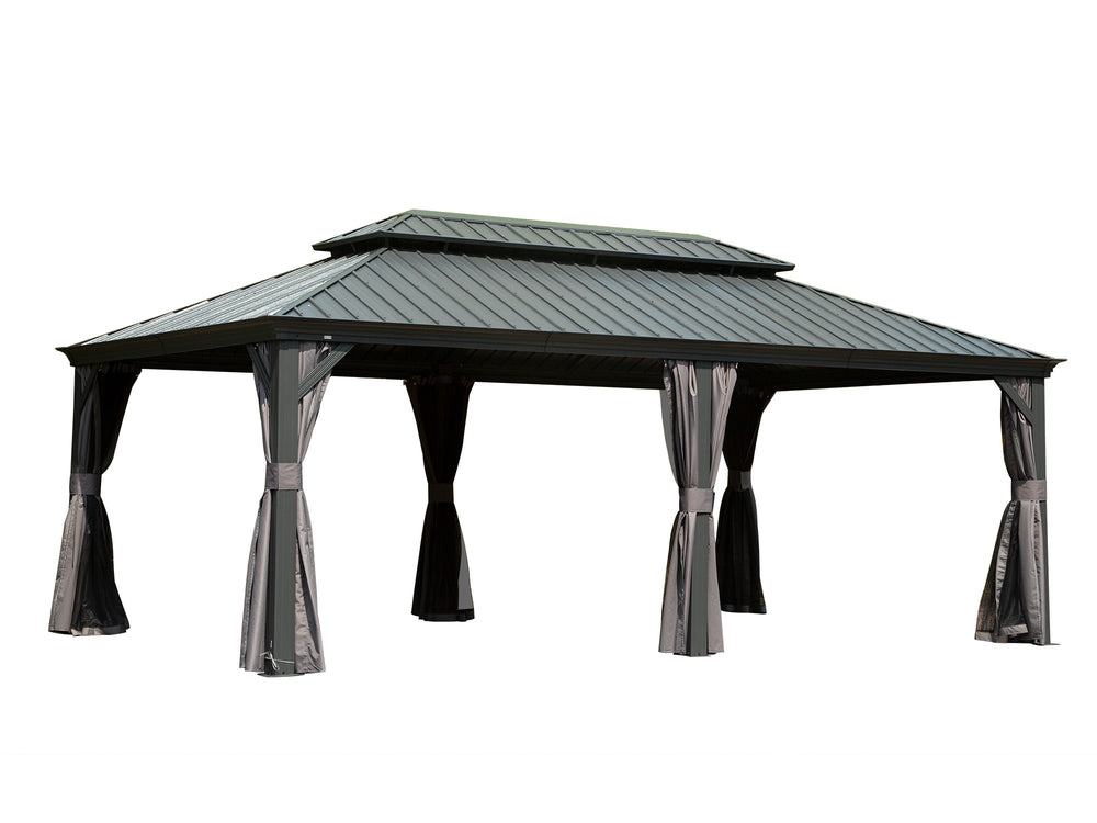 English Elm 14' X 20' Hardtop Gazebo With Steel Roof & Aluminum Frame – Stylish Outdoor Canopy For All Seasons W1859S00165