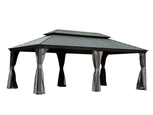 English Elm 14' X 20' Hardtop Gazebo With Steel Roof & Aluminum Frame – Stylish Outdoor Canopy For All Seasons W1859S00165