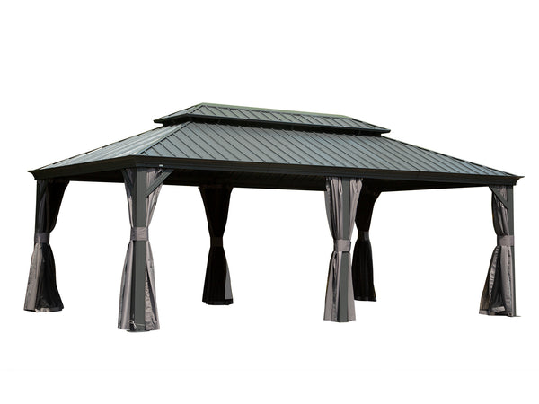 English Elm 14' X 20' Hardtop Gazebo With Steel Roof & Aluminum Frame – Stylish Outdoor Canopy For All Seasons W1859S00165