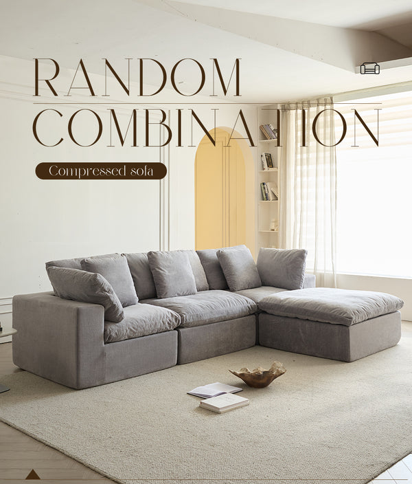 English Elm Cloud Modular Sectional Sofa - Oversized L-Shaped Deep Seat Couch with Sherpa Fabric & Ottoman Comfort Light Gray W3622S00005