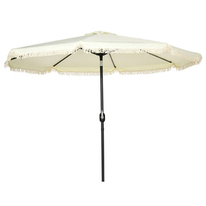English Elm Outsunny 9Ft Cream White Patio Umbrella With Tilt, Ruffled Canopy, And Durable Steel Frame For Outdoor Fun W2225P200478-GIGA