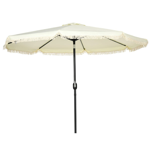 English Elm Outsunny 9Ft Cream White Patio Umbrella With Tilt, Ruffled Canopy, And Durable Steel Frame For Outdoor Fun W2225P200478-GIGA