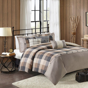 JLA Home Madison Park - 6 Cozy Herringbone Duvet Cover Set with Buffalo Plaid, Embroidered Accent Pillows & Button Closure 92 L x 104 W x 0.13H MP12-7216